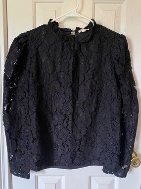 Ultra Pink Black Floral Lace Long Sleeve Blouse Size Large